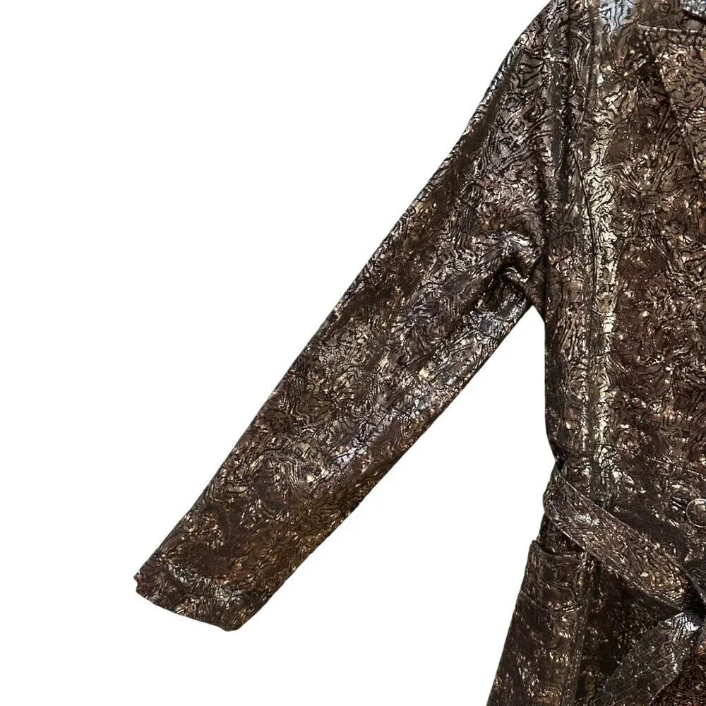 Alpaca Trench Coat Metallic Black Bronze Textured Belted Mob Wife Size‎ M